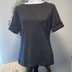 RALPH LAUREN Horizontal pin stripe boat neck cuffed short sleeve black gold PL
